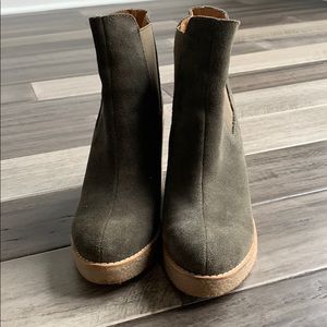 Anthropologie genuine leather green suede boots